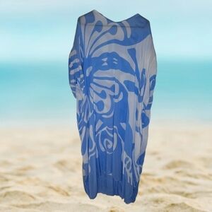 Back from Bali Blue and White Butterfly Caftan / Coverup. One Size fits all.